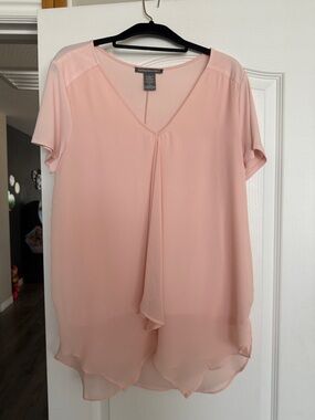 Kate & Mallory Blush Pink Short Sleeve V-Neck Layered Blouse